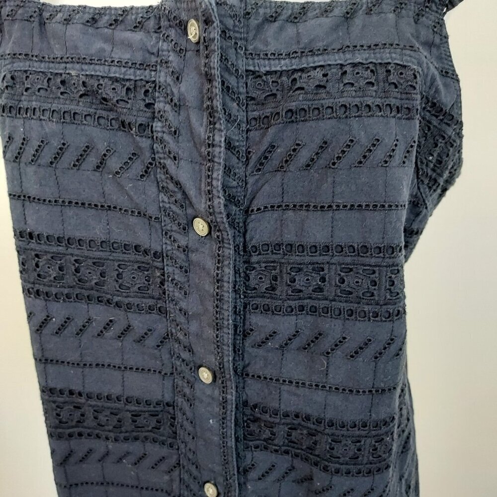 Loft Navy Eyelet Flutter Strap Button Front Top S… - image 4